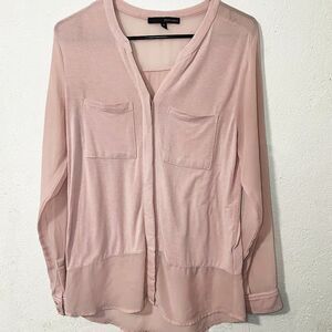 Harve Benard Pink Partial Sheer‎ Button Down Blouse Size Medium